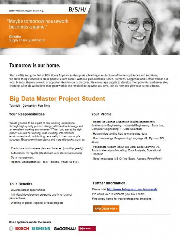 BSH Ev Aletleri San. Tic. A.Ş. Big Data Master Project Student